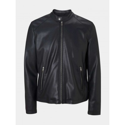 Mens Black Leather Jacket, for Comfortable Soft, Handloom, Inner Pockets, Machine Made, Technics : Finish