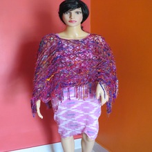 Poncho of sari waste yarn