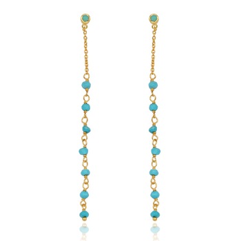 Turquoise Gemstone Beaded Silver Earring with Gold