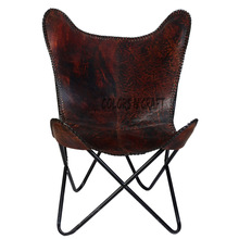 Antique red color genuine quality buff leather butterfly chair