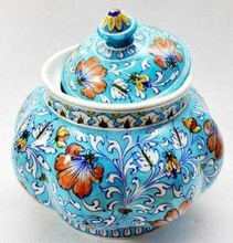 Jaipuri Ceramic Handmade blue pottery Lotus jar