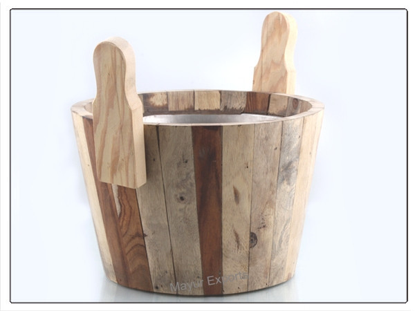 Stainless Steel Wooden Sauna Bucket with handle