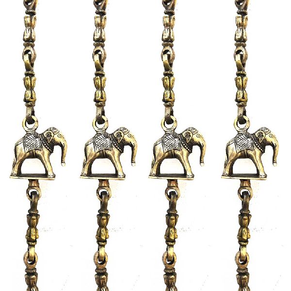 Brass Dancing Lady Elephant and Lamp Figurine Swing Chain(Set Of 4 Pieces)