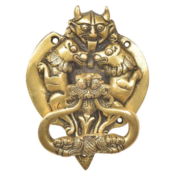Handcrafted Brass Demon Two Lions Dragon Head Door Knocker
