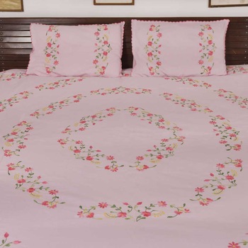 Handmade Light Pink Cotton Floral Petals Bedsheet