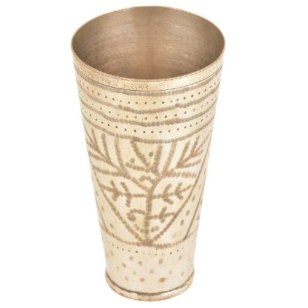 Leaves Etched Old Brass Traditional Brass Lassi Glass