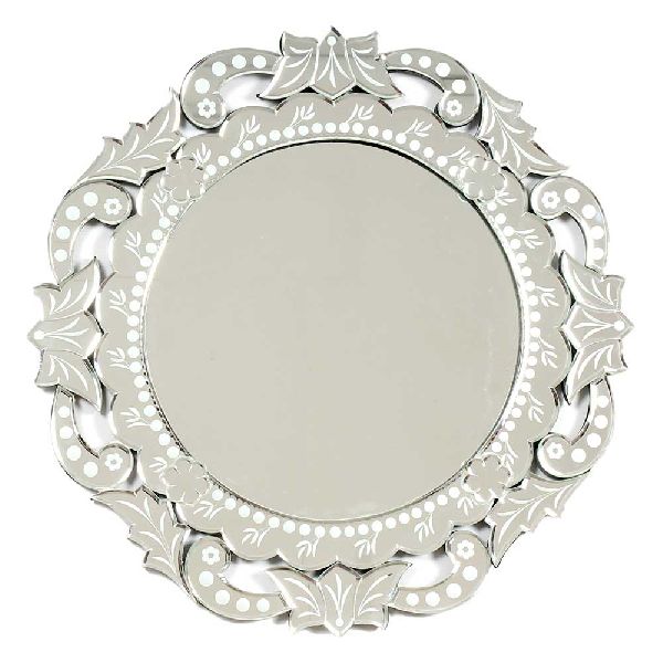 Round Floral Frame Etched Venetian Mirror