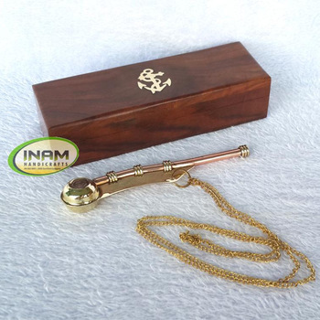Handmade nautical brass whistle with wooden box