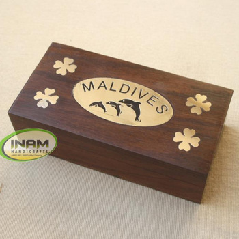 Wooden box with brass inlay work