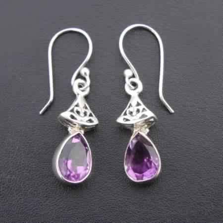 925 STERLING SILVER HAND CRAFTED INDIAN AMETHYST DANGLE WOMEN\\'S EARRINGS