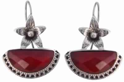 925 STERLING SILVER RED ONYX FLOWER DESIGN HAND CRAFTED WOMEN\\'S EARRINGS