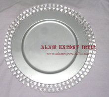 Alam Round crystal beaded charger plate, Feature : Stocked