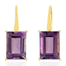 Yellow Gold Amethyst Baguette Hook Dangle Earring