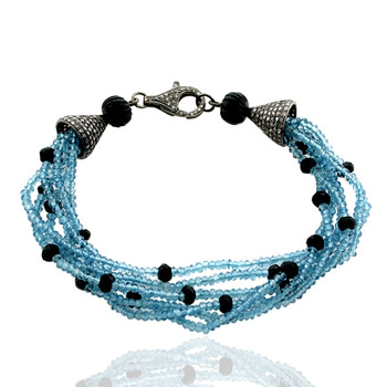 Black Onyx Blue Topaz Silver Diamond Bracelet