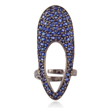 Genuine Blue Sapphire Gemstone Oval Shaped Nail Ring