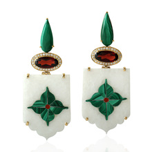 Malachite Marble Natural Diamond Dangle Earring, Gender : Women's