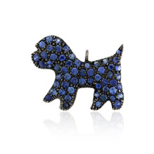 Silver Blue Sapphire Dog Charm
