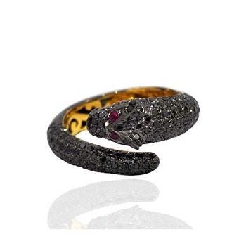 Snake Design Black Diamond Band Ring, Gender : Women's