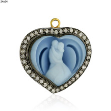 Sterling Silver Diamond Heart Cameos Designer Charm