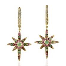 Yellow Gold Natural Diamond Tourmaline Star Design Stud Earring