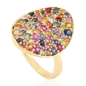 Yellow Gold Party Wear Cocktail Ring, Main Stone : Sapphire