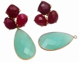 Aqua Chalcedony and Dyed Ruby Earring, Purity : 925 Sterling Silver