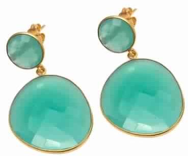 Aqua Chalcedony Fancy Shape Gemstone Earring, Purity : 925 Sterling Silver