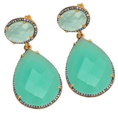 Aqua Chalcedony With Zirconia Fashion zircon Earring