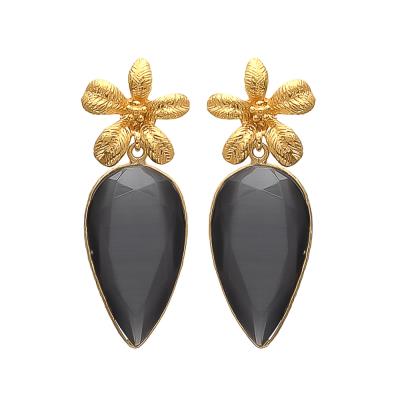 Black Monalisa Gemstone Drop Earrings Gold Plated sterling silver jewelry