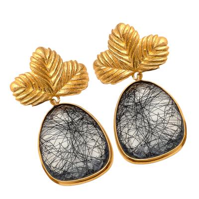 Black Rutile Fancy Gemstone Earring, Purity : 925 Sterling Silver