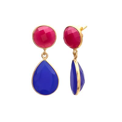 Blue Chalcedony And Fuchsia Chalcedony Earring