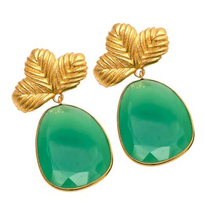 Chrysoparase Fancy Shape Green Gemstone Earring, Purity : 925 Sterling Silver
