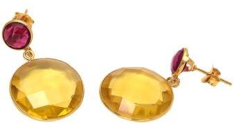 Citrine Quartz And Pink Tourmaline Earring, Purity : 925 Sterling Silver