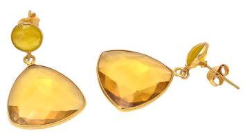 Citrine Quartz Trillion Shape Earring, Purity : 925 Sterling Silver