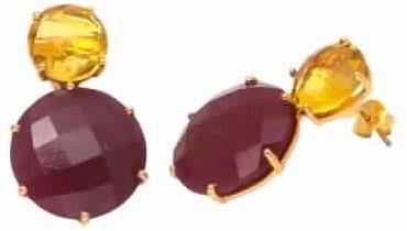Dyed Ruby And Citrine Quartz Round Shape Earring