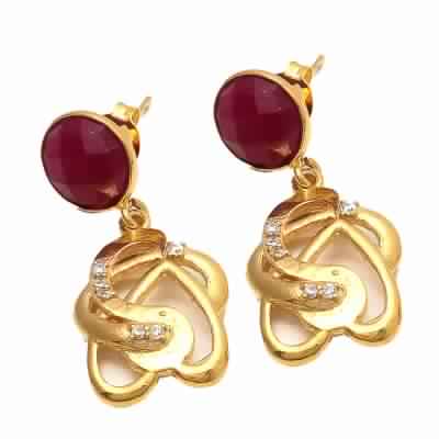Dyed Ruby Small Round Stone Earring, Purity : 925 Sterling Silver