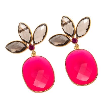 Fuchsia Chalcedony And Smoky Hydro Earring