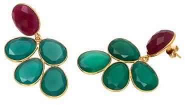 Green Onyx And Dyed Ruby Egg Shape Earring