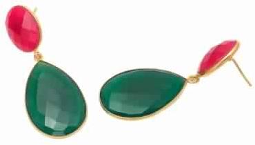 Green Onyx And Fuchsia Chalcedony Earring