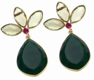 Green Onyx And Green Amethyst Earring, Purity : 925 Sterling Silver