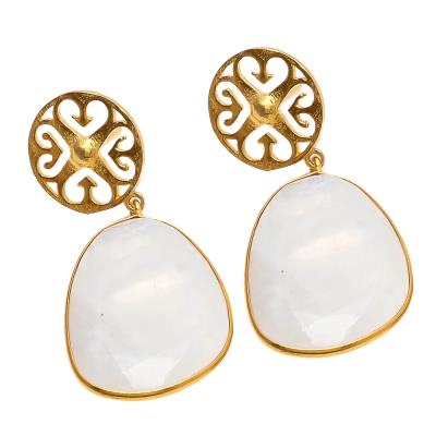 Milky Chalcedony Fancy Shape Gemstone Earring, Purity : 925 Sterling Silver