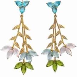 Multi Gemstone Marquise And Leaf Designer Earring