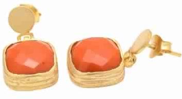 Orange Chalcedony Cushion Shape Gemstone Earring, Purity : 925 Sterling Silver