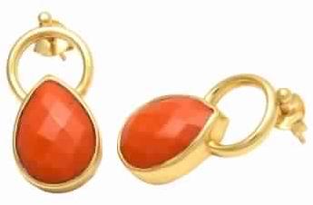 Orange Chalcedony Gemstone Earring, Purity : 925 Sterling Silver