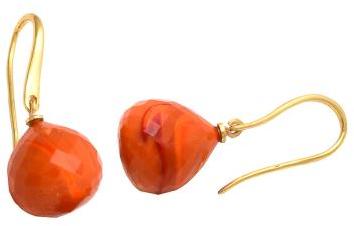 Orange Chalcedony Onion Shape Gemstone Earring, Purity : 925 Sterling Silver