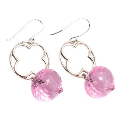 Pink Quartz Hydro Earring, Purity : 925 Sterling Silver