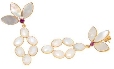 Rainbow Moonstone And Shell With Pink Zirconia Earring