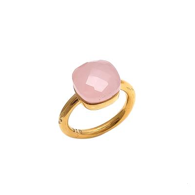 Rose Chalcedony 925 Sterling Silver Cushion Shape Gemstone Ring