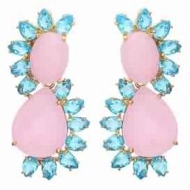 Rose Chalcedony and Blue Topaz Hydro Gold Plated Earring