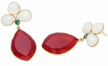 Ruby Gemstone With Milky Chalcedony Earring, Purity : 925 Sterling Silver